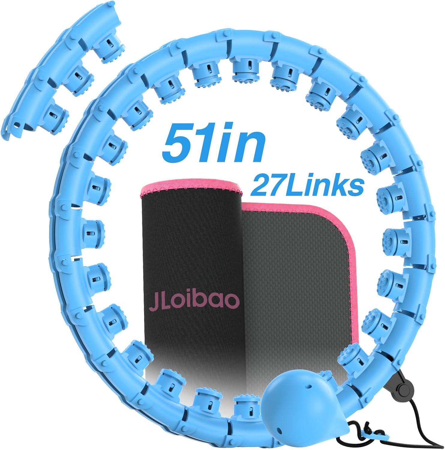 JLoibao Weighted Hula Circle for Adults Weight Loss, Infinity Fitness Hoop Plus Size 51 Inch with Sweat Belt, Include 27 Detachable Links and Waist Trainer for Women