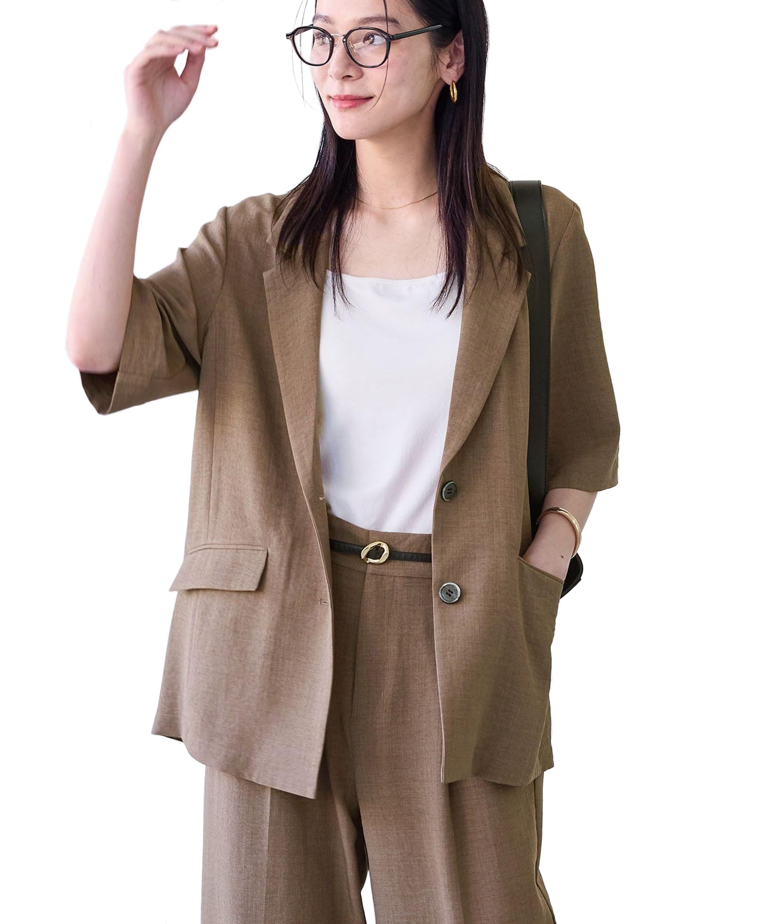 シューズミス] リネンハーフスリーブジャケット_SWWJKP22710_BE 【公式