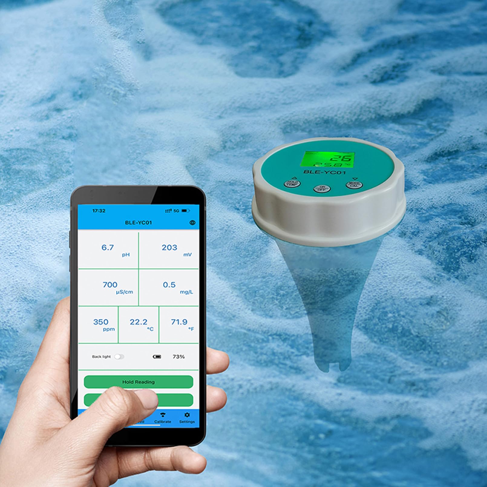 SYUFRE Medidor de Ph Bluetooth con Sonda de Precisión, Digital 6 en 1 PH EC TDS ORP Temp Almacenamiento de Datos de Cloro Residual Pluma de Prueba de Agua para Agua Potable Piscina Acuario
