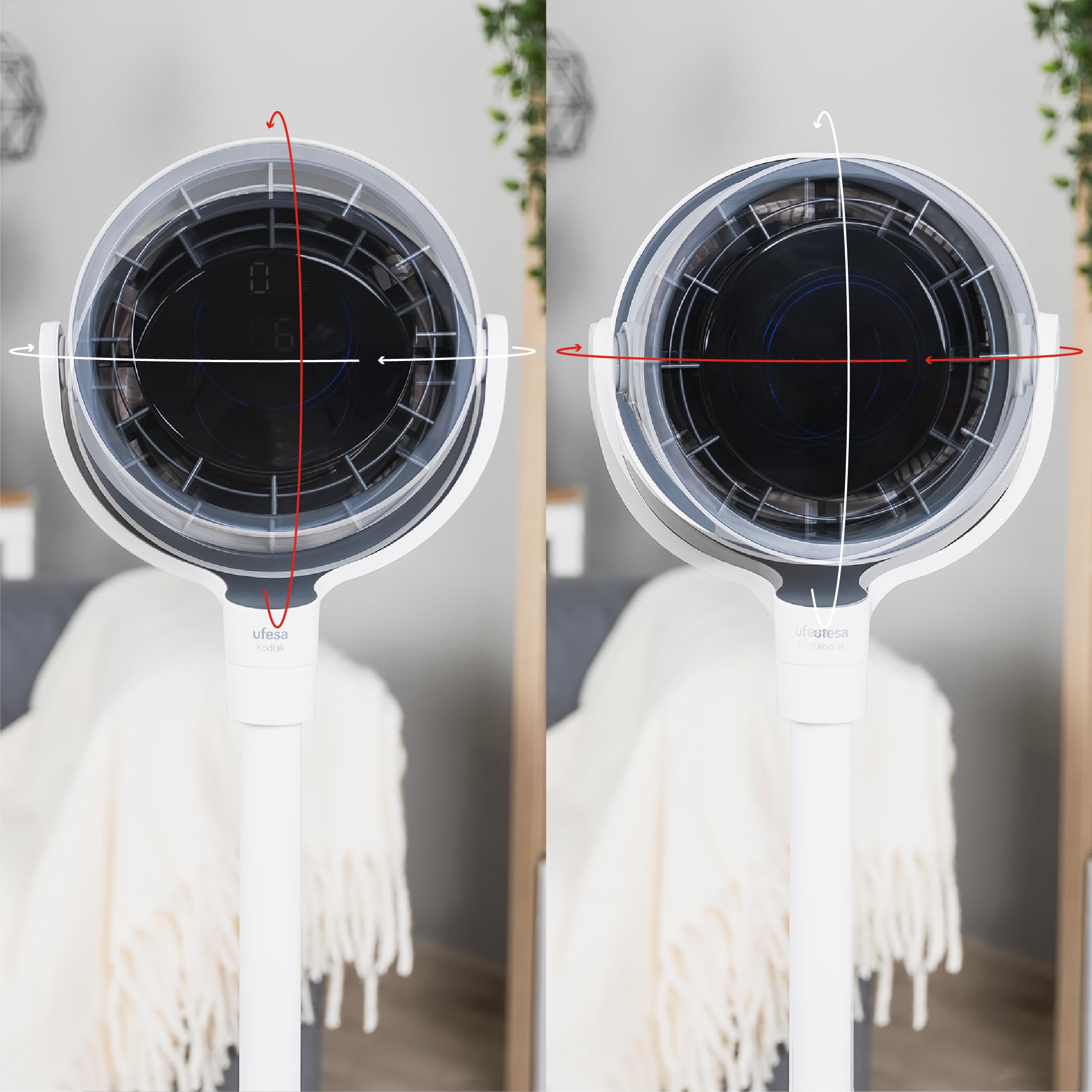 Ufesa Ventilatore Kodiak SilentAirMotion Circolatore d’Aria 3D, Motore Brushless, 24W, Sistema Vortex Motion, 12 Velocità, 3 Modalità, Oscillazione 3D, Schermo Touch LCD, Regolabile, Telecomando