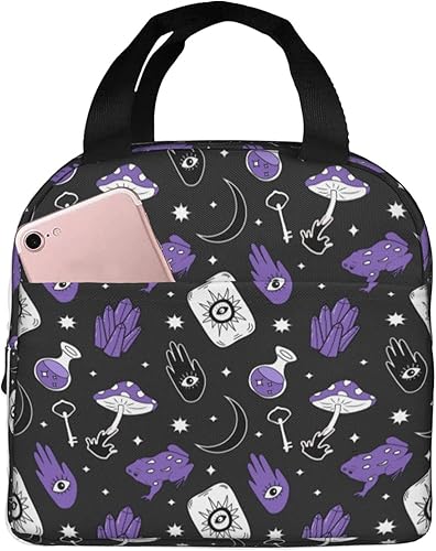 Miniatura 9 de VOOHDDY Bruja de Halloween Magia Brujería Morada Negra Bolsa de almuerzo aislada para hombres y mujeres, contenedor reutilizable impermeable