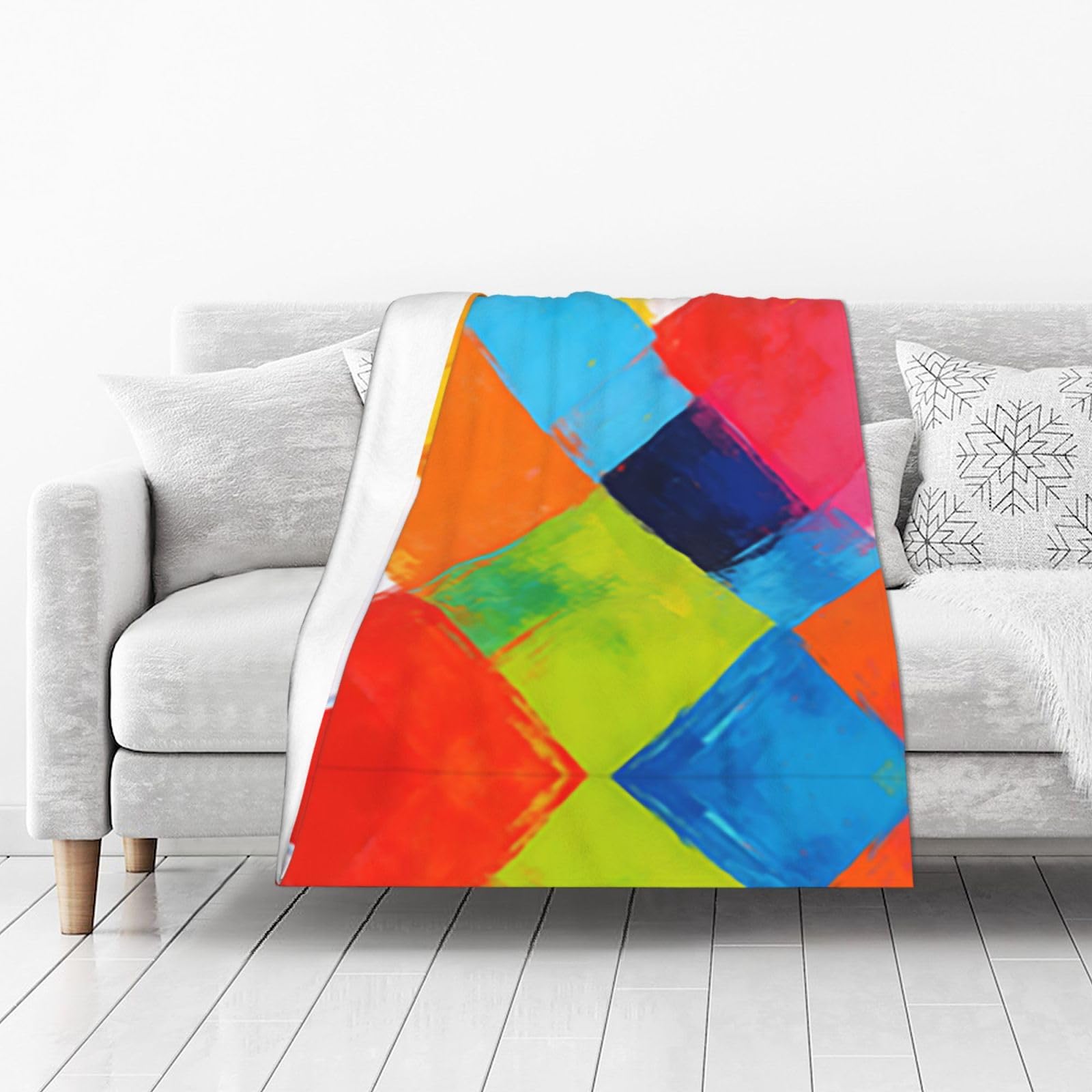 DUYIOKH Vivid Blocks Print Thick Throw Blanket, Blanket for Couch Bed Warm Travel Blanket for Camping Movie Night