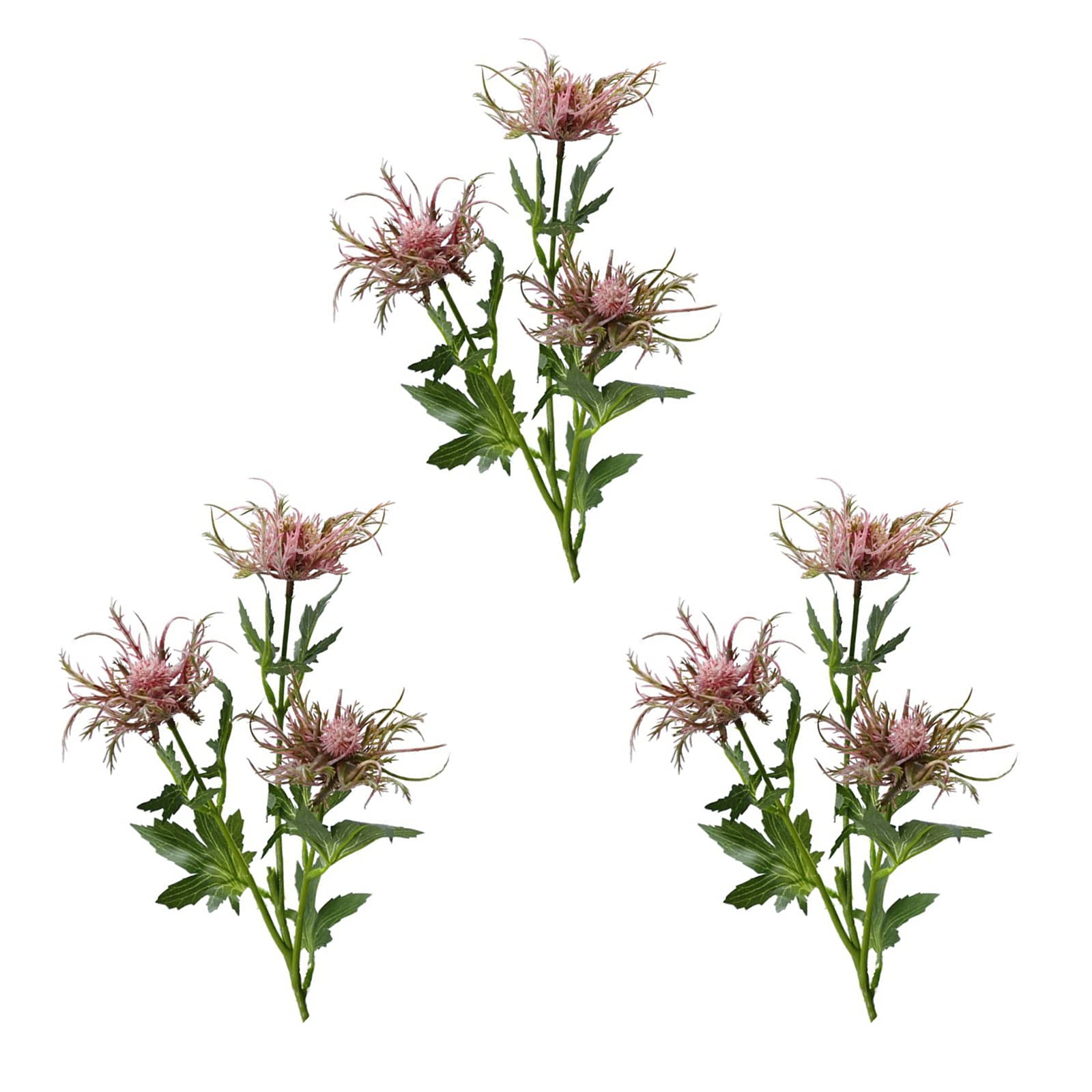 RTWAY Artificial Eryngium Thistles Bunch, 3Pcs Artificial Sea Holly Simulation Plant Eryngium Simulation Flowers Plants Artificial Flowers Bouquet for Wedding Home Decor, Pink
