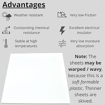 BuyPlastic Natural White Teflon PTFE Virgin Plastic Sheet 1/2 Thick, Size 6 x 6 Formable Fluoropolymer Board Dimensions - 5.75 in x 5.75 in
