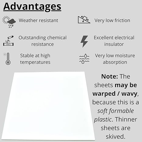 BuyPlastic Natural White Teflon PTFE Virgin Plastic Sheet 1/2 Thick, Size 6 x 6 Formable Fluoropolymer Board Dimensions - 5.75 in x 5.75 in