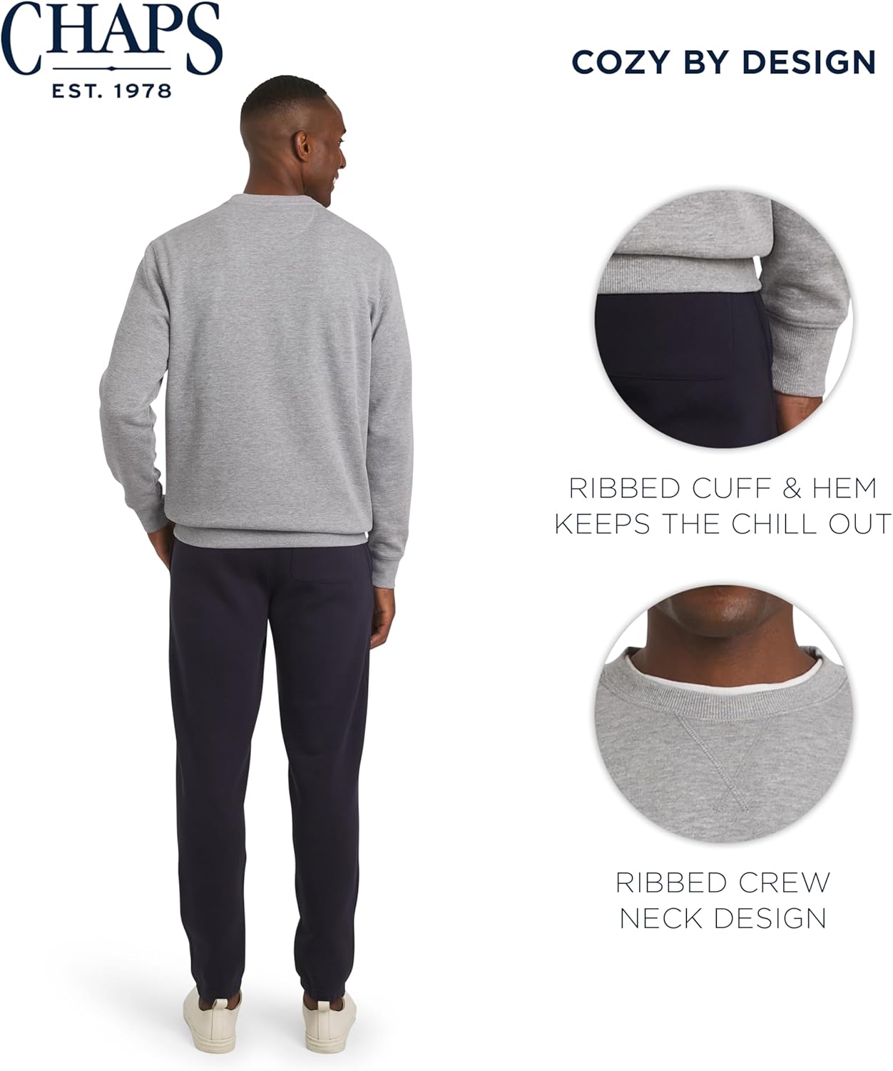 Chaps Men's Everyday Classic Casual Long Sleeve Super Soft Fleece Midweight Crewneck Sweater (S-2XL) - Image 4