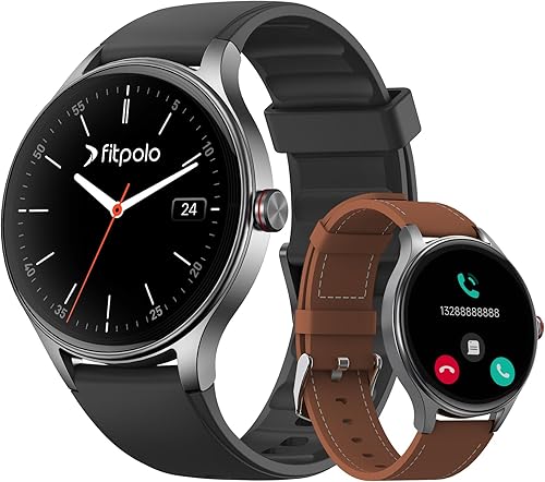 Relojes inteligentes para hombresmujeres (2 bandas), reloj inteligente redondo de 1.27 pulgadas con llamadas Bluetooth (casarespuesta), monitor de
