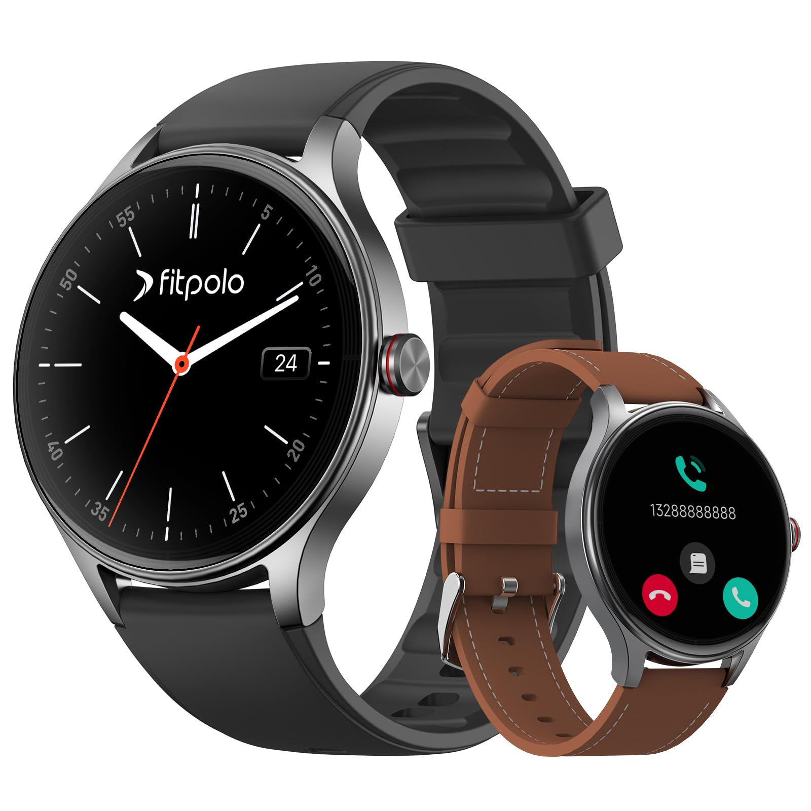 Smart Watches for Men Women 2 Bands 1 27 Round Smartwatch Fitness Tracker with Bluetooth Calls Make Answer