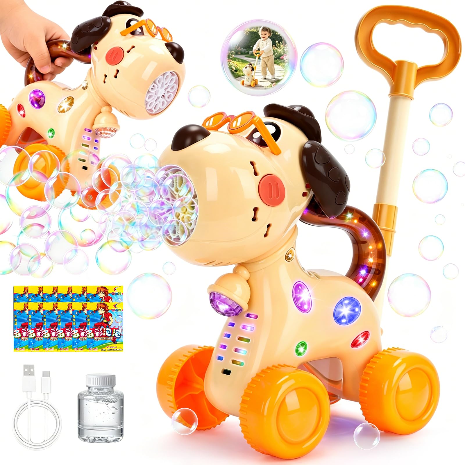 QASUN Toys for 2 3-5 Year Old Girls Boys, 15000+ Bubbles/Min Machine for Kids, Outdoor Garden Bubble Toys with Lights, 2 3 4 Year Old Girl Boy Gifts for Indoor, Birthday, Wedding, Party