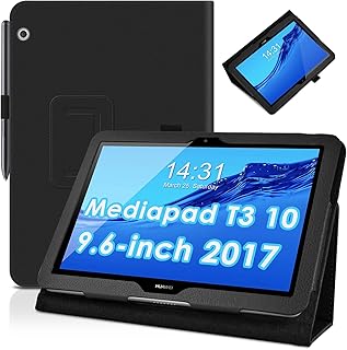 Leahter Case for Huawei MediaPad T3 10 (2017), Huawei MediaPad T3 10 Cover 9.6 inch, DETUOSI Multi-Angle Viewing Stand Slim Tablet Cover for Huawei MediaPad T3 10 2017 Release (9.6 inch) #Black