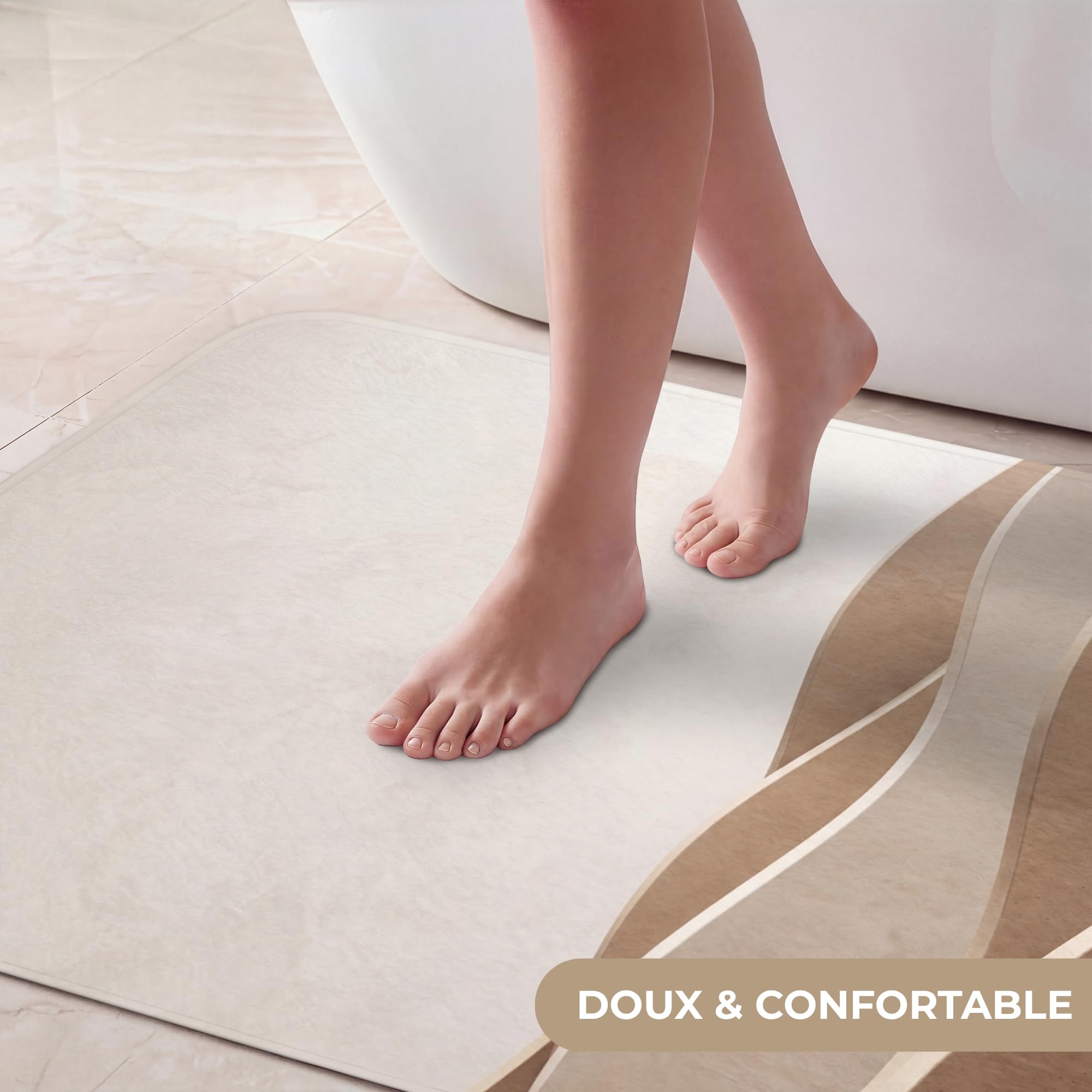 Tapis Bain Rectangulaire 60x90 cm Non Slip Bath Mat Douche Absorbant Antidérapant Lavable Accessoire Baignoire Innovant Abstrait - Vagues - Moderne - Beige