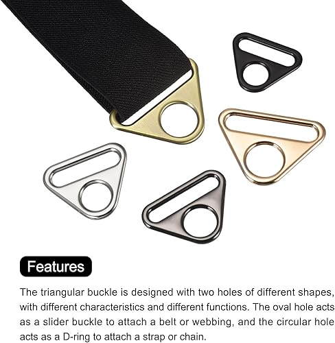 Miniatura 4 de uxcell Ajustador de hebilla triangular Anillos en D Triángulo Ajustador Triángulo con barra Clip giratorio para correa de bolsa,