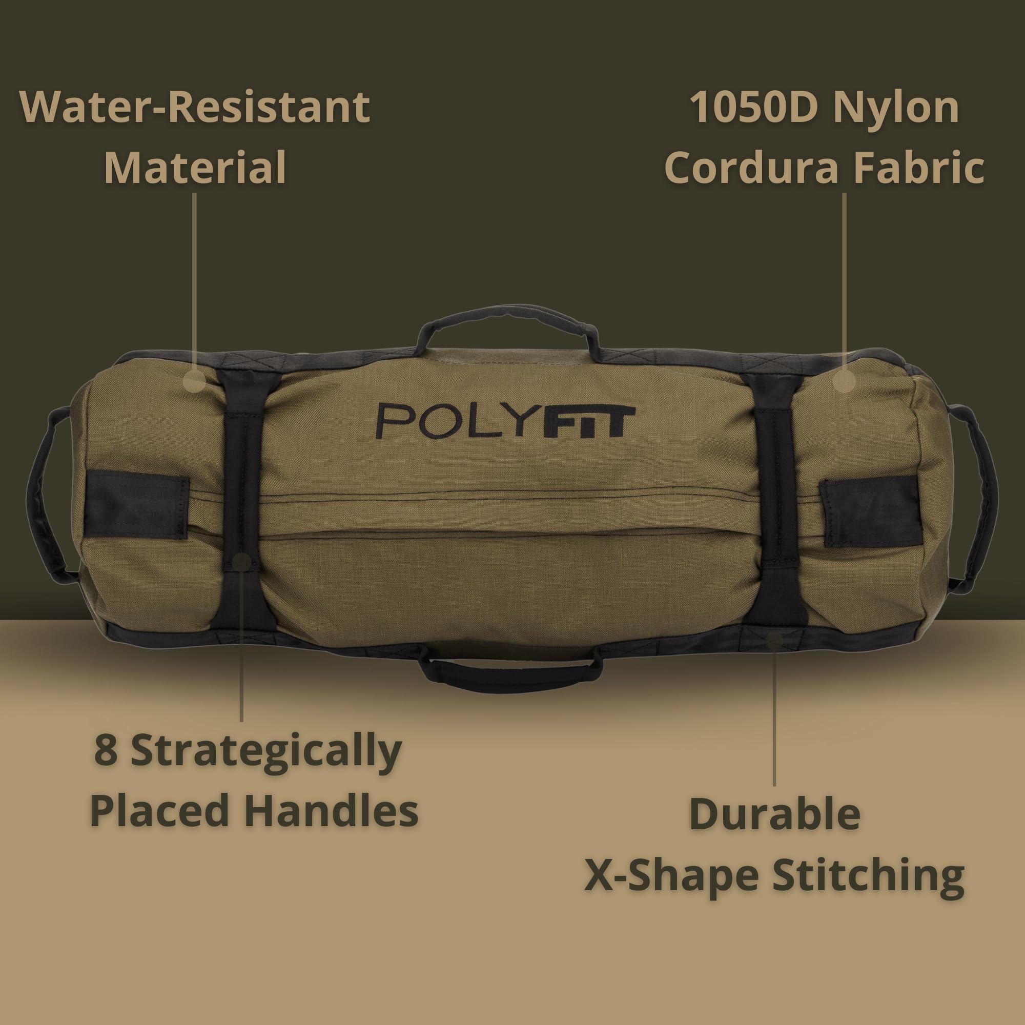 Polyfit Classic Sandbag - Saco de arena resistente para entrenamiento con 8 asas de agarre para entrenamiento con pesas - Varios colores y tamaños