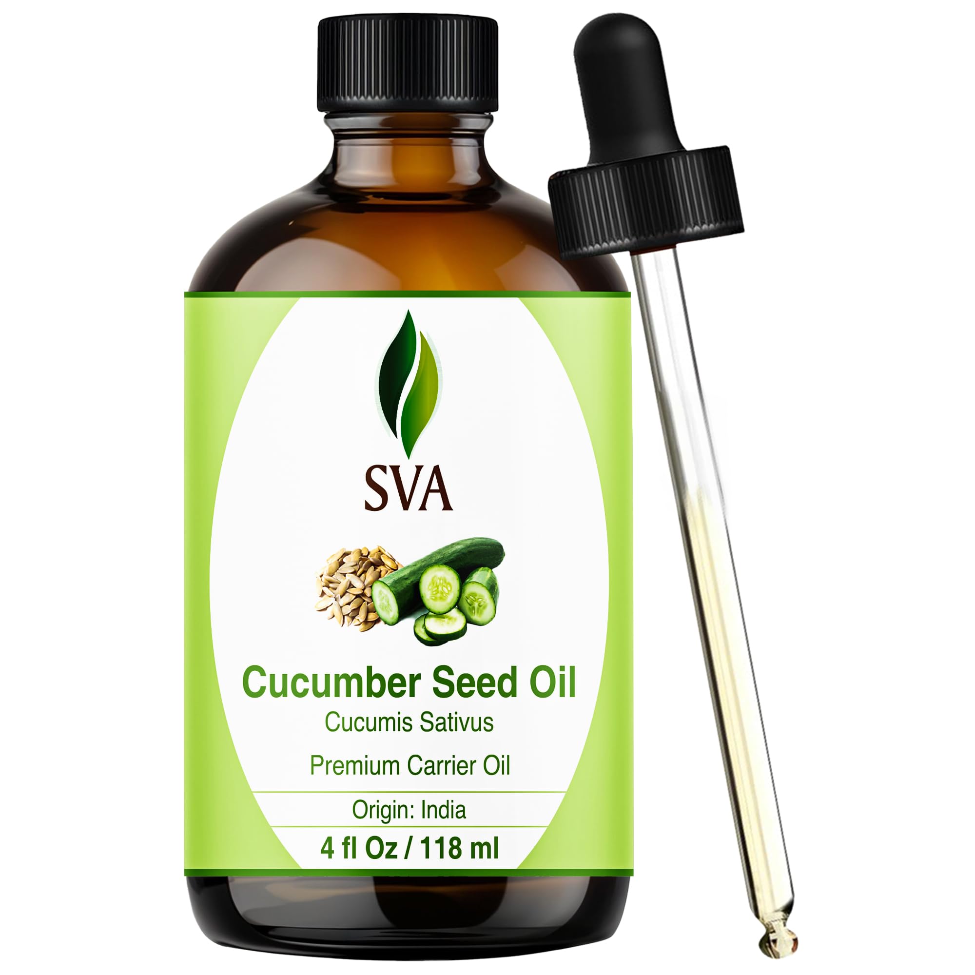SVA ORGANICS Cucumber Seed Oil - 4 Fl Oz – 100% Natural Cold Pressed Cucumber Oil - for Face, Skin Care, Hair Care, Scalp Massage & Body Massage – Carrier Oil with Dropper
