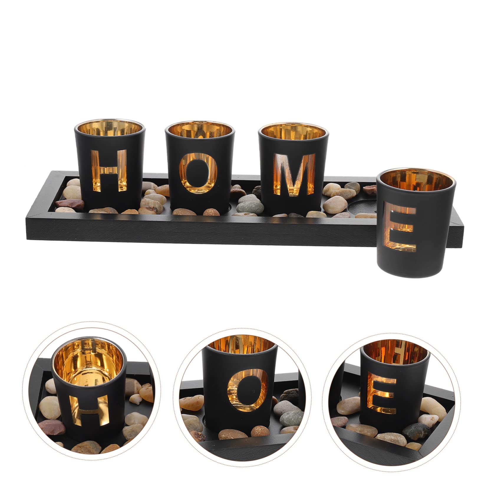 Zerodeko Set di Portacandele in Vetro Vassoio, Decorativo, Design Semplice, Nero, per Salotto e Casa