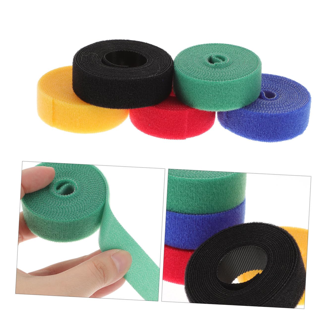 SHINEOFI 4 Sätze Kabelbinder Wiederverwendbare Kabelorganisatoren Für Audio Und Netzwerkkabel Selbstklebend Rot Gelb Blau Grün Und Schwarz 5 Rollen * 4