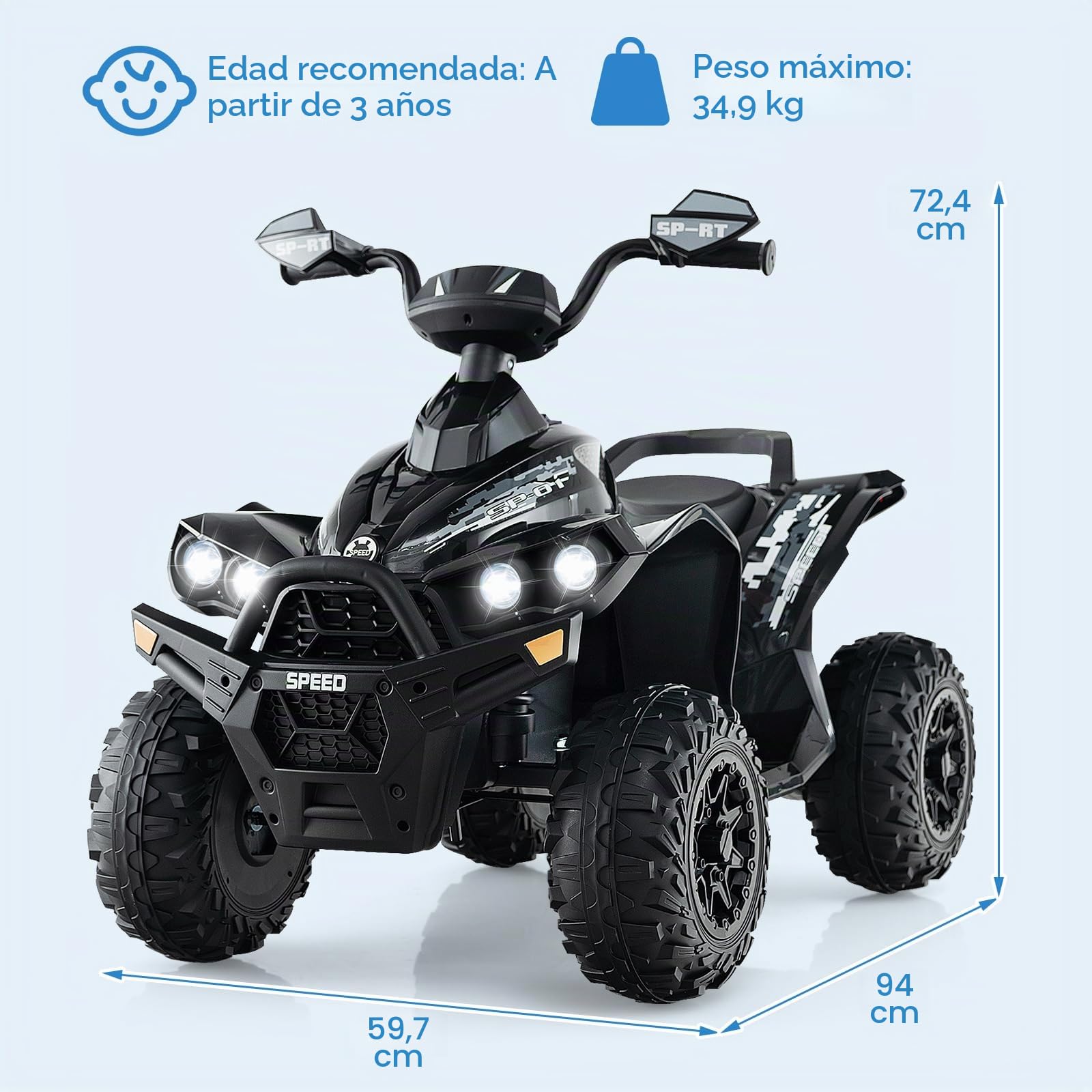 RELAX4LIFE Quad Eléctrico para Niños 3-8 Años 12V, Negro