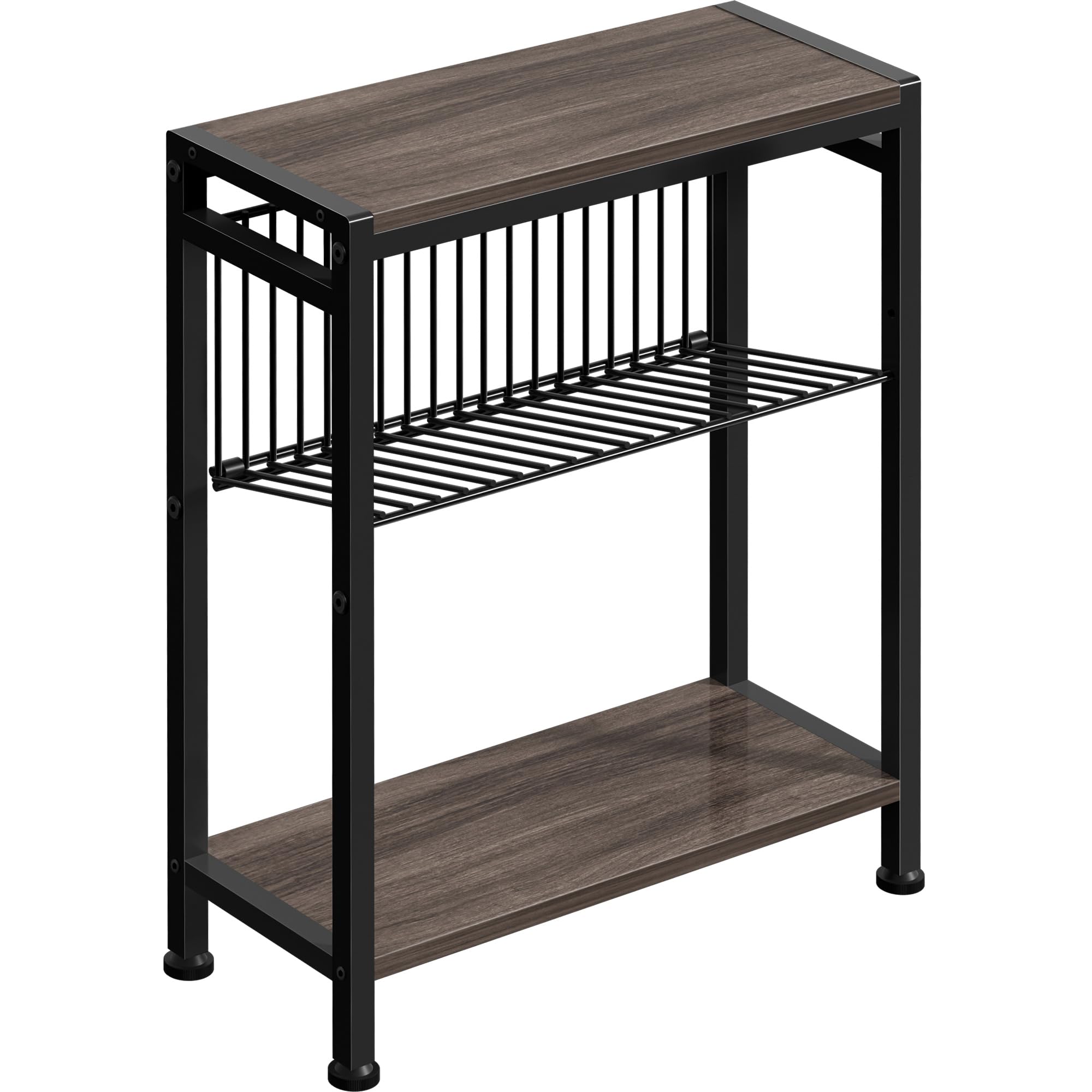 Homedawn Side Table for Small Space, 3-Tier Narrow End Tablewith Magazine Holder,Slim Nightstand, Skinny Snack Couch Table in Living Room, Bedroom