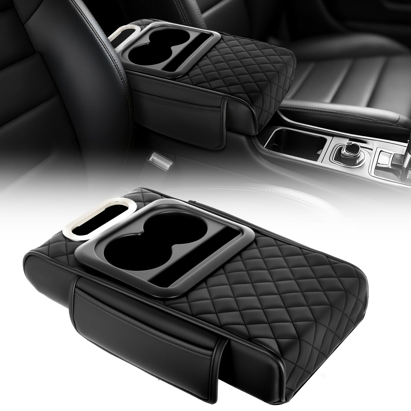 Arm Rest Cover Universal Armrest Storage Box Upgrade Memory Foam Console Cover with Cup for Car Phone Tissue Box Holder-picture-17