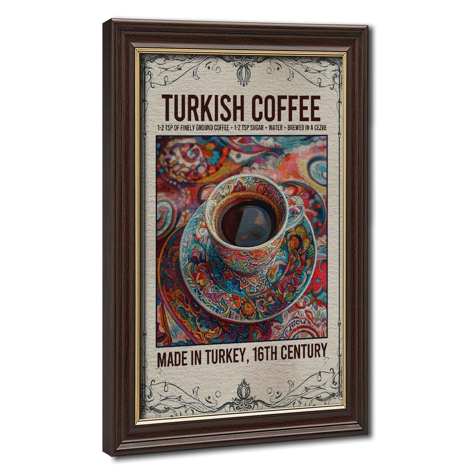 Bareronor Mokume Gane Frame-Style Vintage Turkish Coffee Canvas Poster For Office Decor Gift