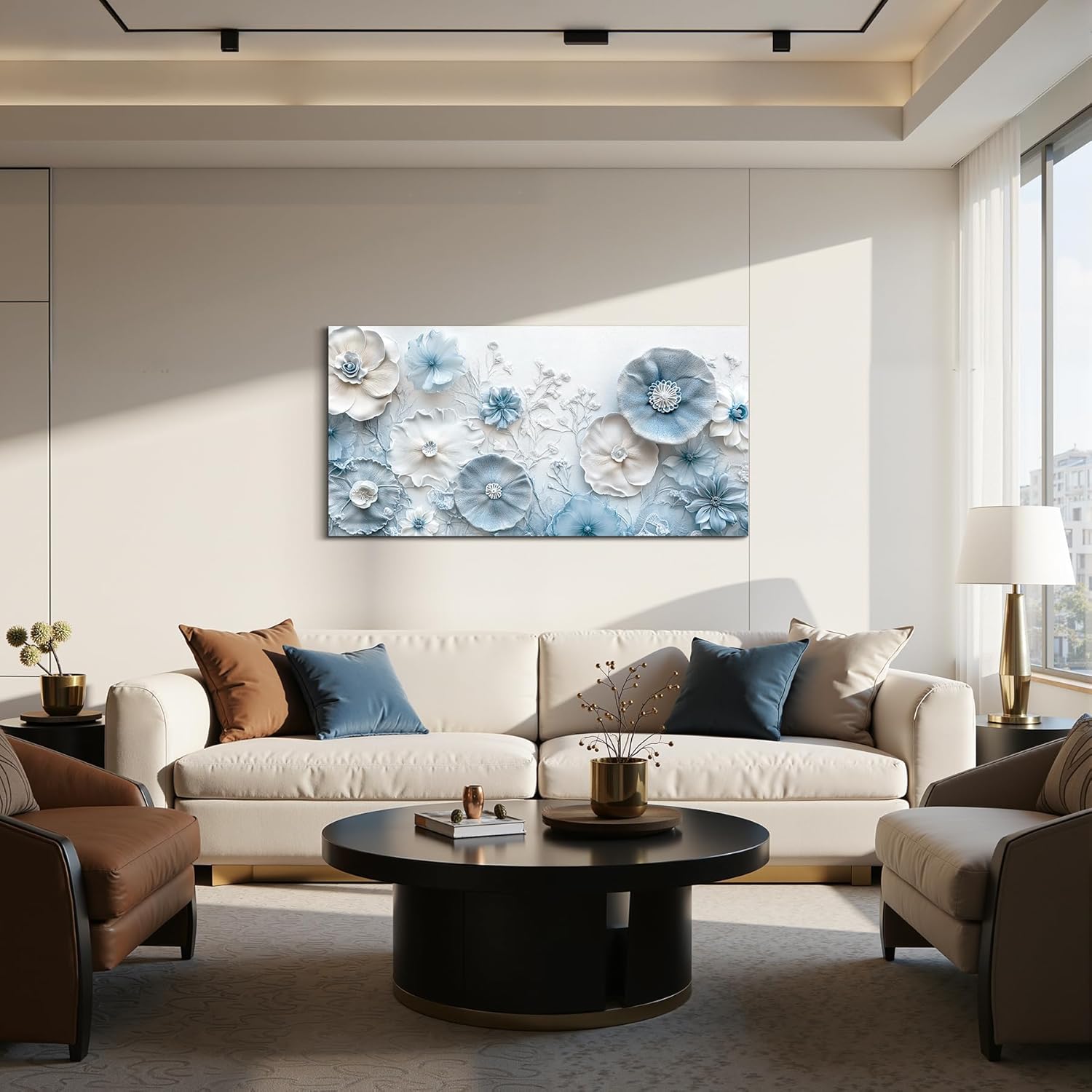 SERIMINO Floral Wall Art, Large Wall Decor, Blue Wall Art, Modern Elegant Flowers Painting, Nature Botanical Prints, Chic Pictures for Living Room Bedroom Bathroom Office Home Decoration 20"x40"