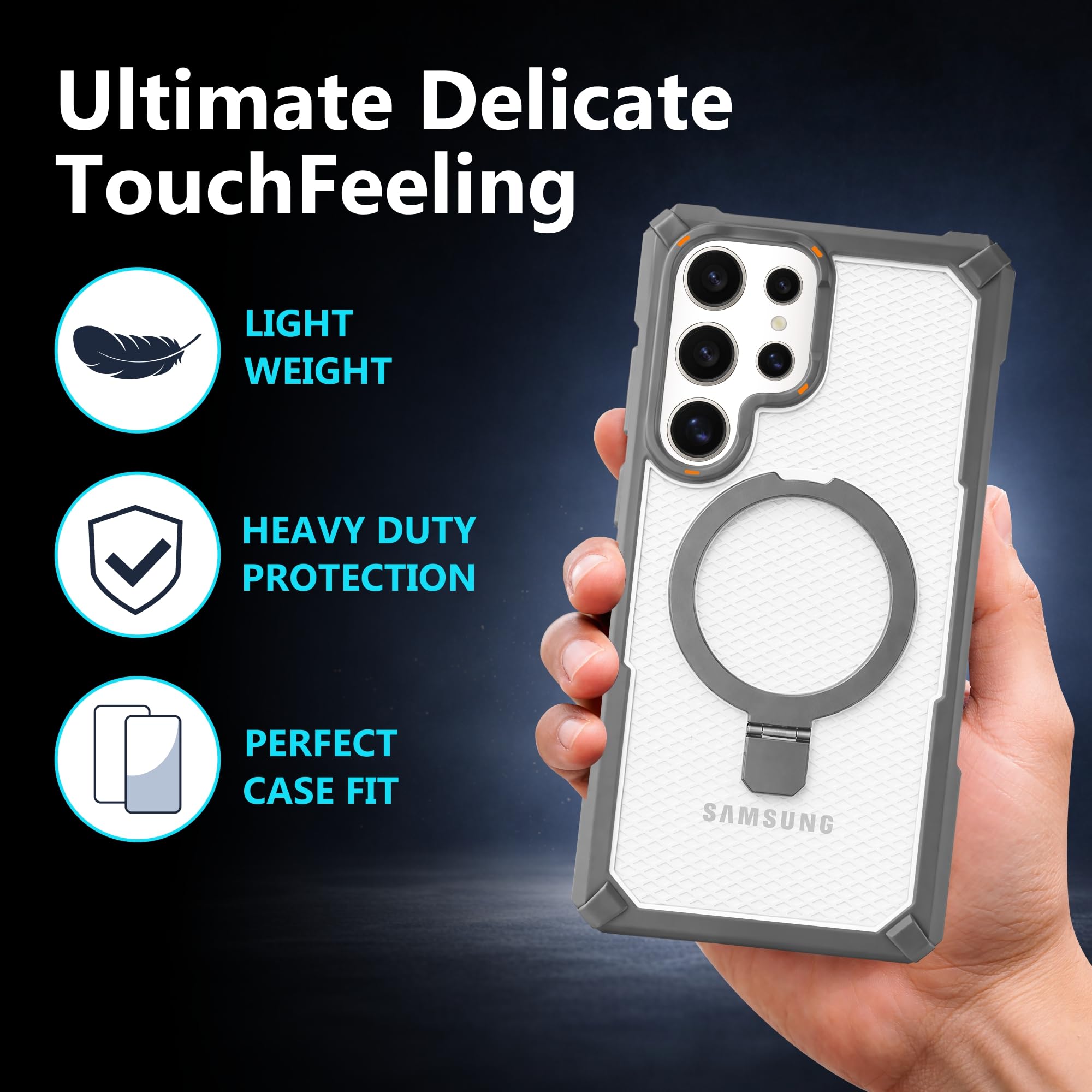AIBEX® Transparent Back Cover Compatible for Samsung Galaxy S25 Ultra|MagSafe Magnetic Ring Kickstand |Shockproof Dual Layer Military Grade Drop Protection Armor Case|Wireless Charging Support - Grey — Amazon image 4
