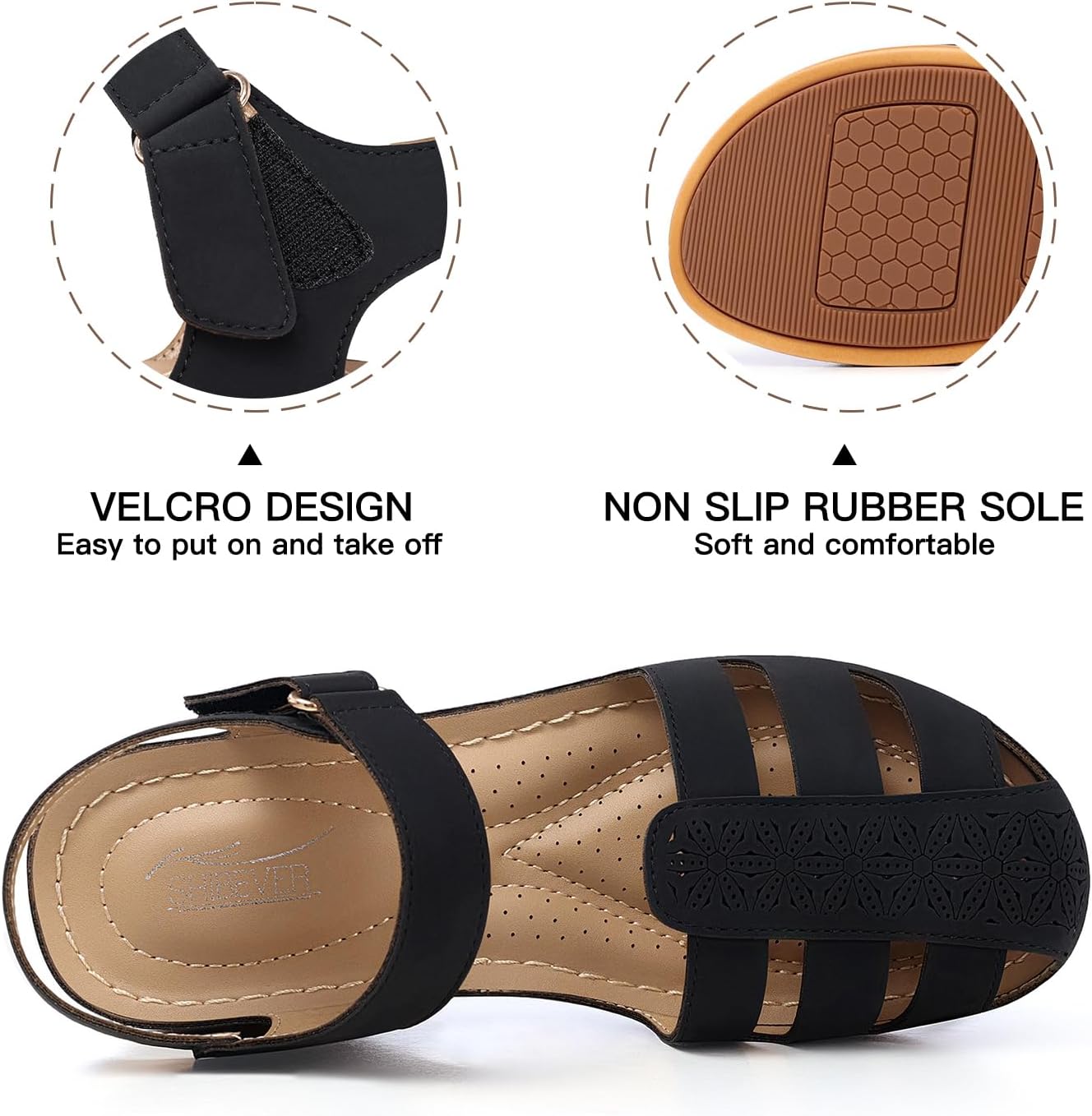 SHIBEVER Closed Toe Sandals Women: Summer Dressy Wedge Comfort Leather Sandal Black Walking Comfy Womens Sandals - Image 5