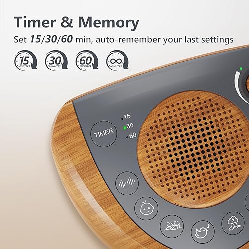 Miniatura 4 de Máquina de sonido para dormir, máquina portátil de ruido blanco con 36 sonidos relajantes, cargador USB, temporizador de apagado automático, volumen
