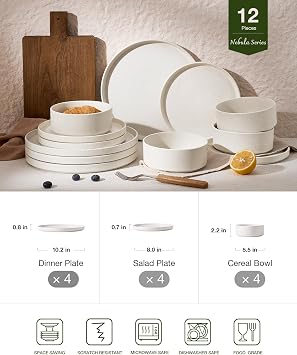 Famiware Nebula 12-Piece Dinnerware Set, Matte Beige White