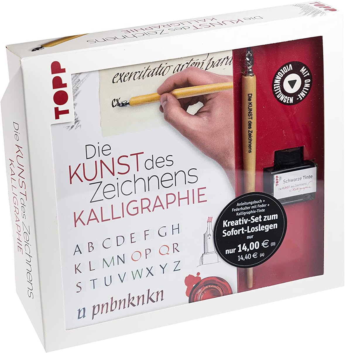 Kreativ-Set Die Kunst des Zeichnens Kalligraphie: Buch für Kalligraphie-Einsteiger sowie Federhalter, Feder mit Reservoir und Tintenfass (Buch plus Material)