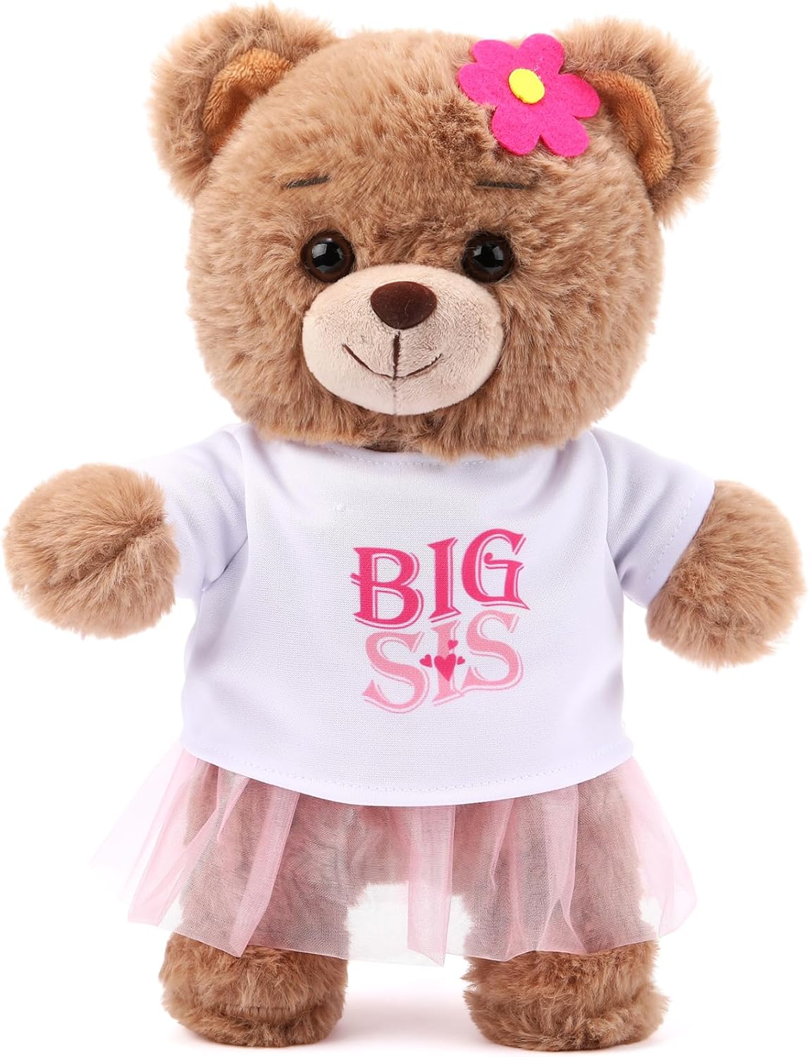 Civaner Big Sister Gifts for Girls 9.8" Bear Stuffed Animal with Removable White T-Shirt Pink Skirt Big Sister Plush Bear to Celebrate Girl Promoted to Sis Newborn Siblings Baby Shower Birthday Gift