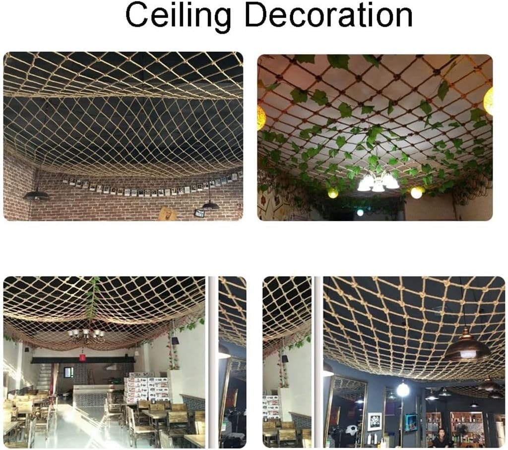 Hand Woven Hemp Rope Cat Fence Net - 8mm Diameter, 3.15in Mesh, Decorative Ceiling & Shed Partition Safety Net for Cats, Durable Hanging Pet Barrier