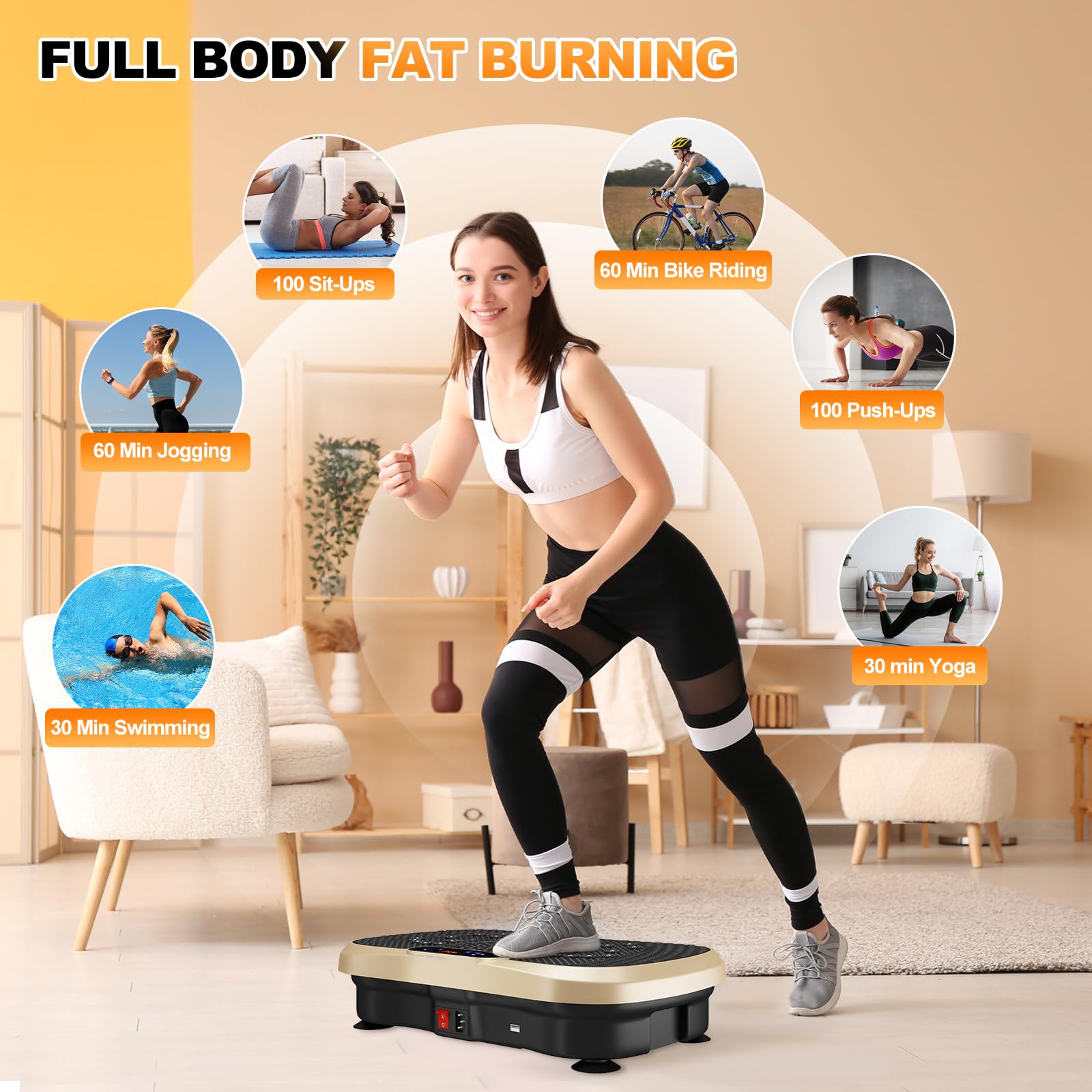 Plataforma Vibratoria Muscular, 99 Niveles de Vibración, 5 Programas de Entrenamiento, Altavoz Bluetooth y Bandas Elásticas, Plataforma Vibración para Hacer Ejercicios en Casa