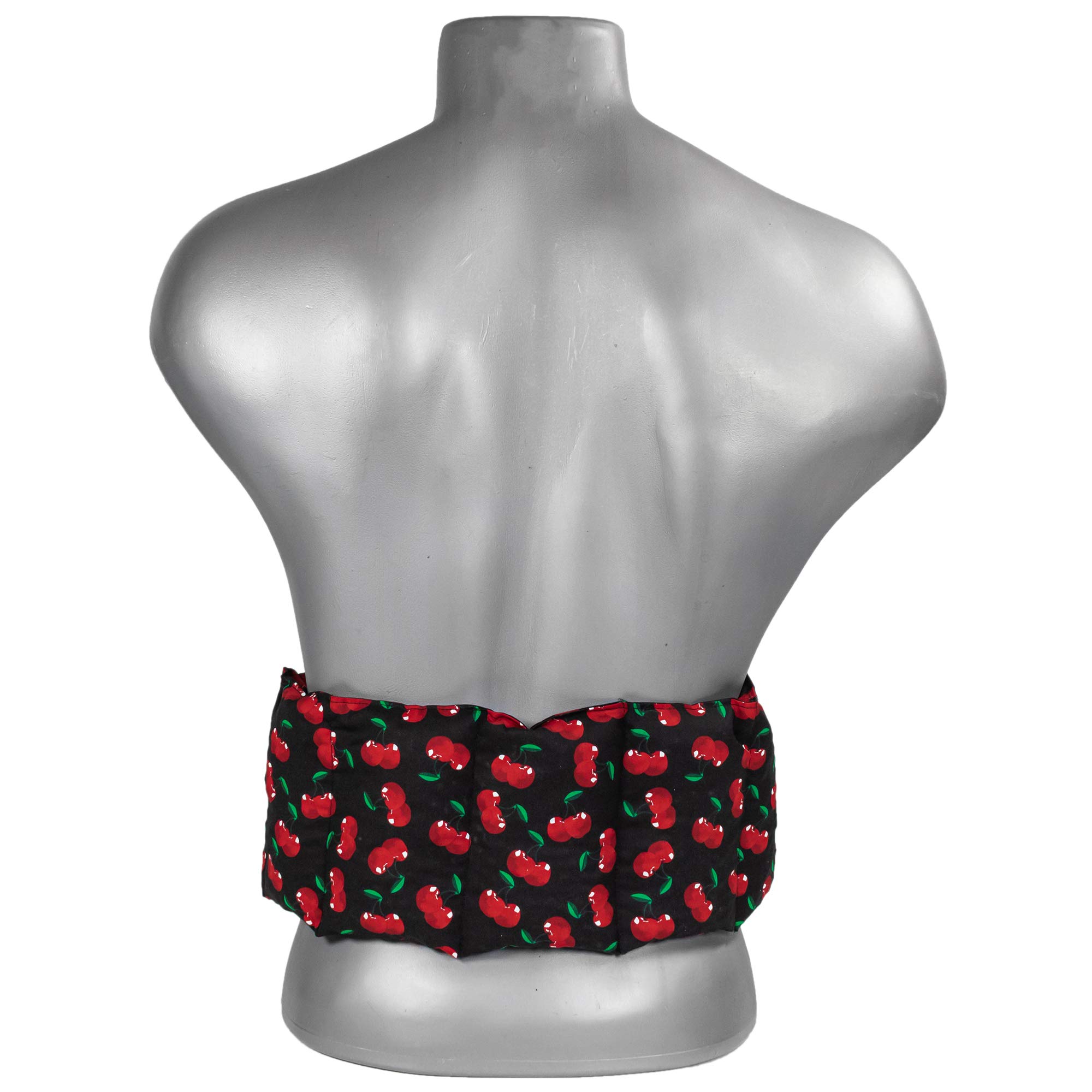 Cuscino con noccioli di ciliegia (65x15cm, cherry-black, 7 compartimenti con banda da legare) Cuscino termico, Fascia schiena, lombare e pancia
