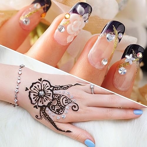 Miniatura 9 de SAOROPEB 5 hojas de gemas para la cara, calcomanías autoadhesivas para ojos, cuerpo y uñas, diamantes de imitación de cristal arcoíris para mujeres,