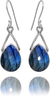 Veracity Jewelry Labradorite Earrings for Women - 925 Sterling Silver Green Blue Flash Labradorite American Fashion Earrings - Navajo Fashion Labradorite Chunky Earrings for Women's Gift - Birthday Anniversary Wedding Gift for Her Earrings (VSE-25)
