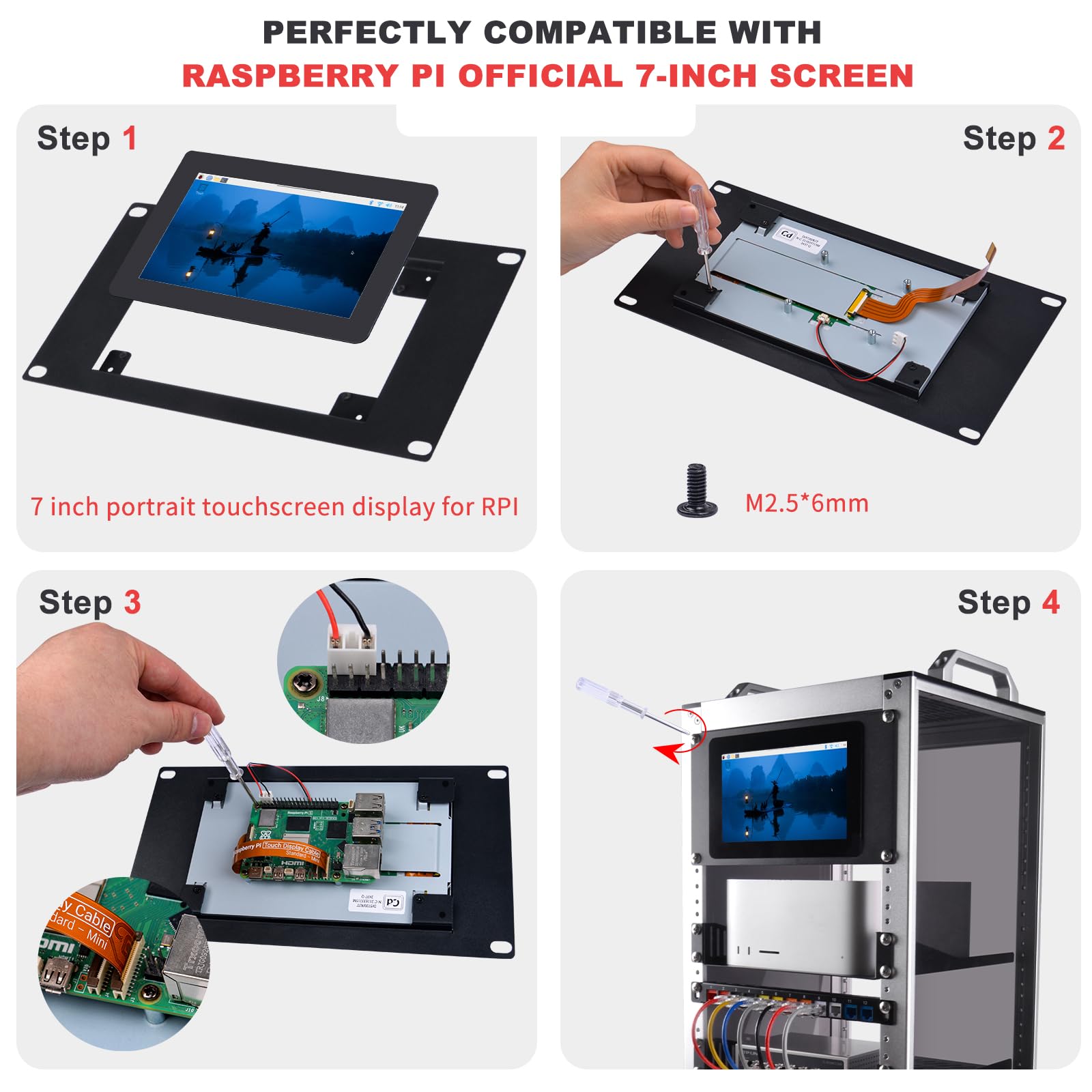 GeeekPi 10-calowy uchwyt 3U do stojaka DeskPi RackMate T1/T0/T2/T0 Plus/T1 Plus/TL1, obsługa 7-calowego ekranu LCD
