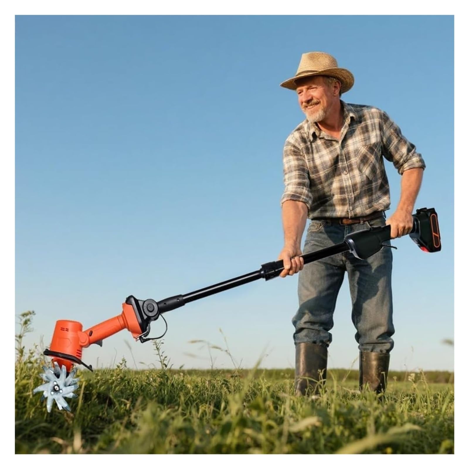 Genérico Cultivador de jardín inalámbrico con pértiga telescópica | Motocultor de mano for jardinería, motocultor ligero con mango ajustable for césped(No pole)