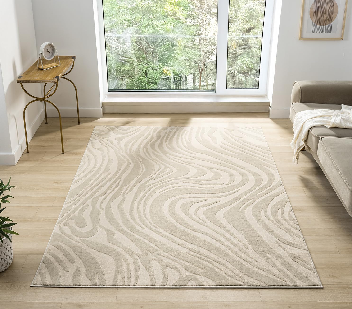Desire Rugs Vellure Cream Marble Design Rug - 200 x 290cm - Polypropylene/Polyester Blend - Metallic Sheen