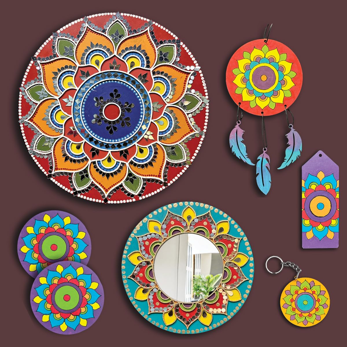 iCraft DIY Mandala Art Kit for Adults & Kids 12-15 - 6 Mandala Projects, 12-Inch Canvas, Mirror, Coasters, Dream Catcher & Bookmark - Creative & Mindful Mandala Art Kit 2