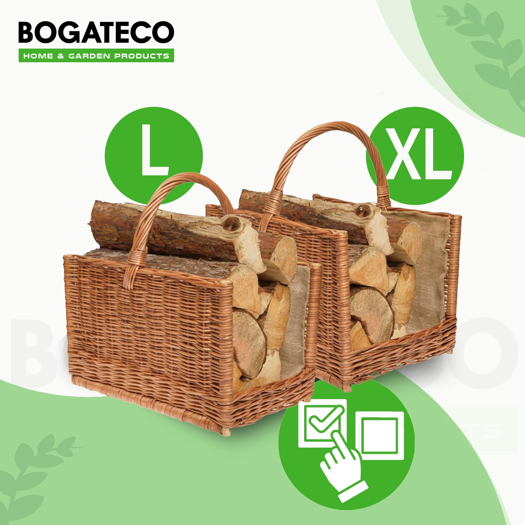 BOGATECO Panier en osier avec poignée carrée | Grand panier à bois 51X35X33 | Tissé à la main | Panier en bois doublé de jute | Panier à bois de chauffage