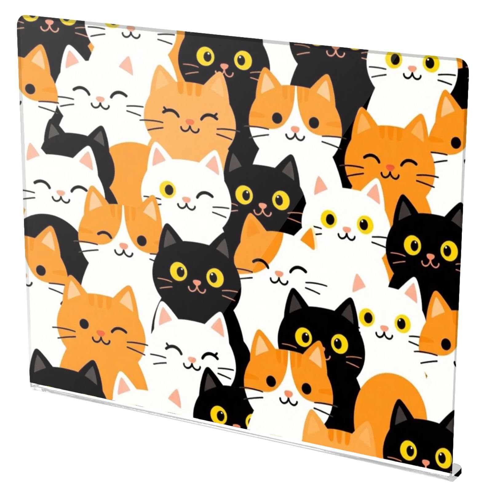 Tabla de cortar acrílica de tamaño grande 34 x 42 cm | Patrón impreso completo con borde elevado para mayor estabilidad para pasteles y pastelería, lindo amante de los gatos