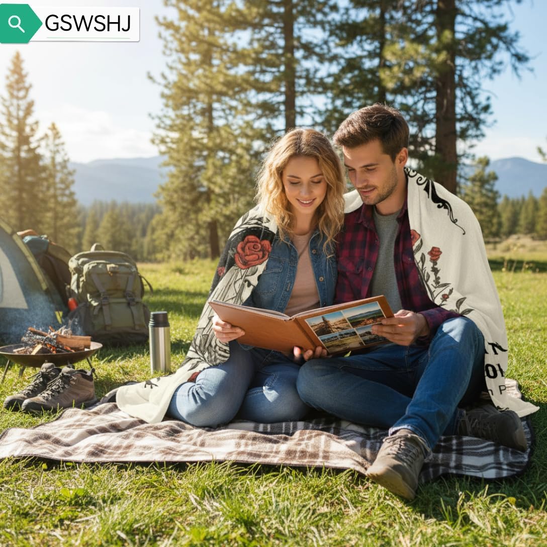 “Edgar Allan Poe” Romantic Gothic Blanket for Couples - Skull Lovers Flannel Throw 60x50, Dark & Poetic Valentine‘s for Wife Husband, Unique Gift for Book Lovers - Image 5