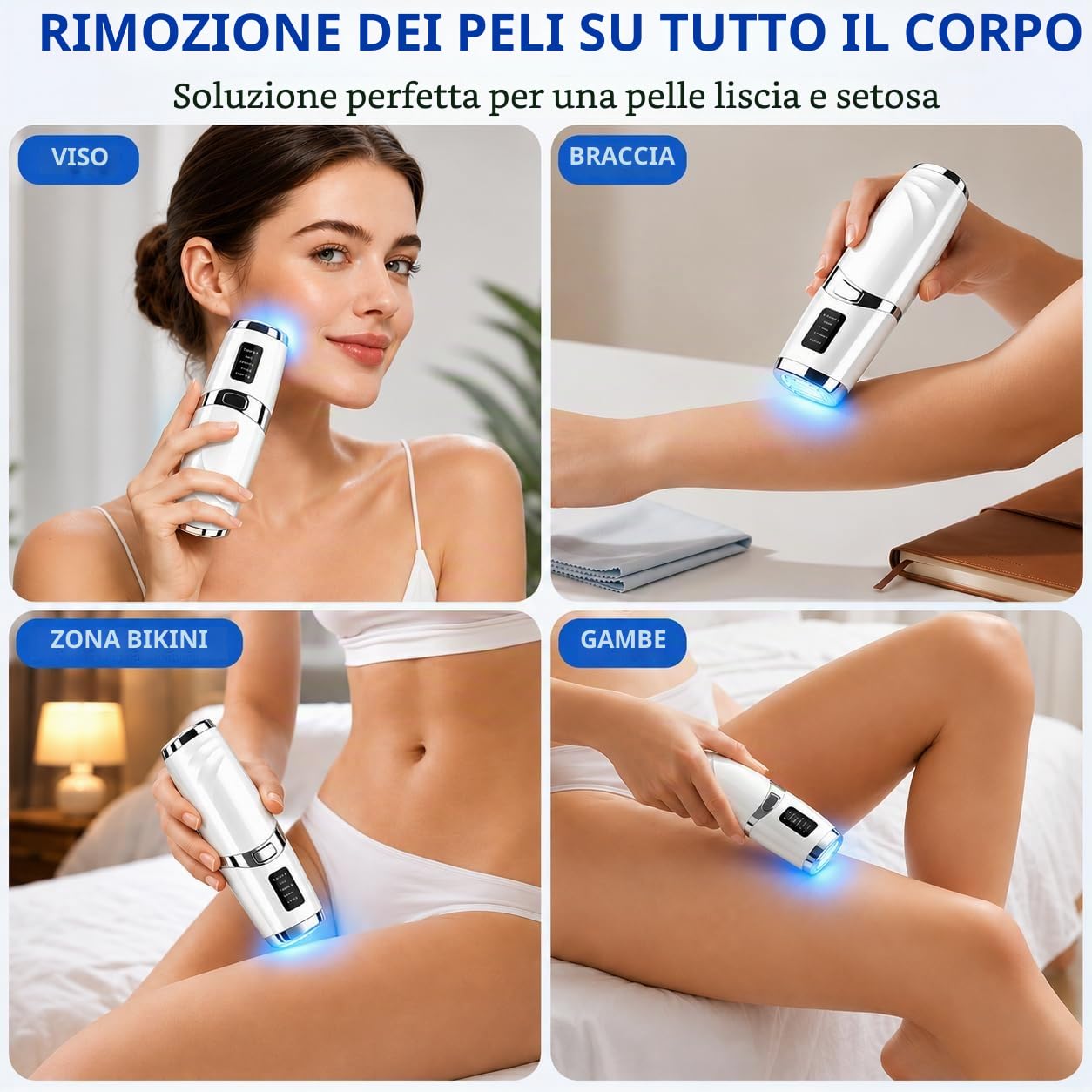 Epilatore Luce Pulsata con Funzione di Raffreddamento, 999999 Epilatore Laser 9 Livelli di Energia, Epilatore Per Donne e Uomini, Ascelle,Viso, Tutto il Corpo,