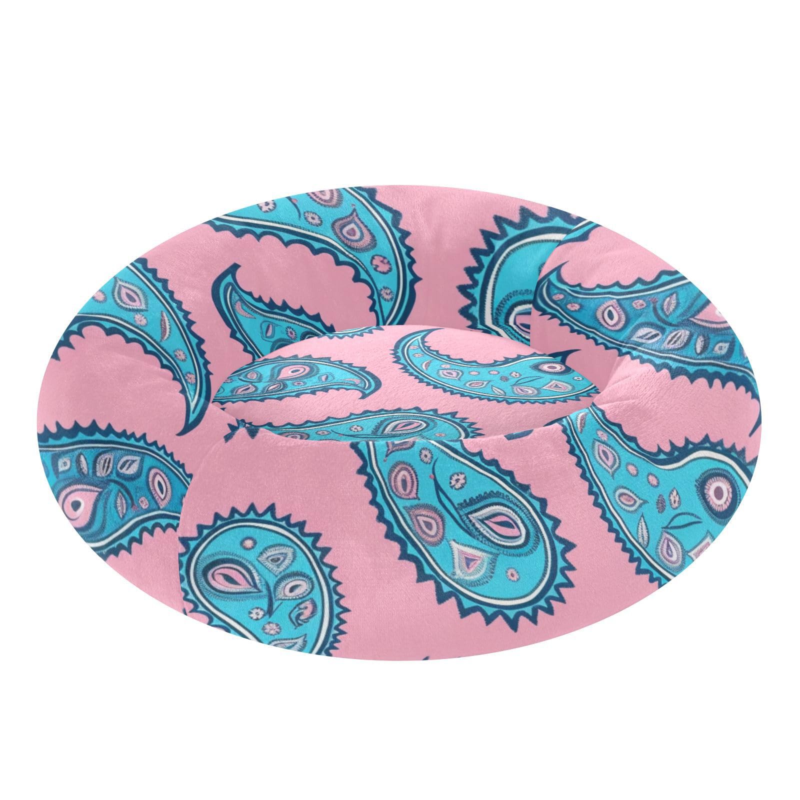 Lit beignet pour chien chat turquoise XS panier paisely stone peach moelleux