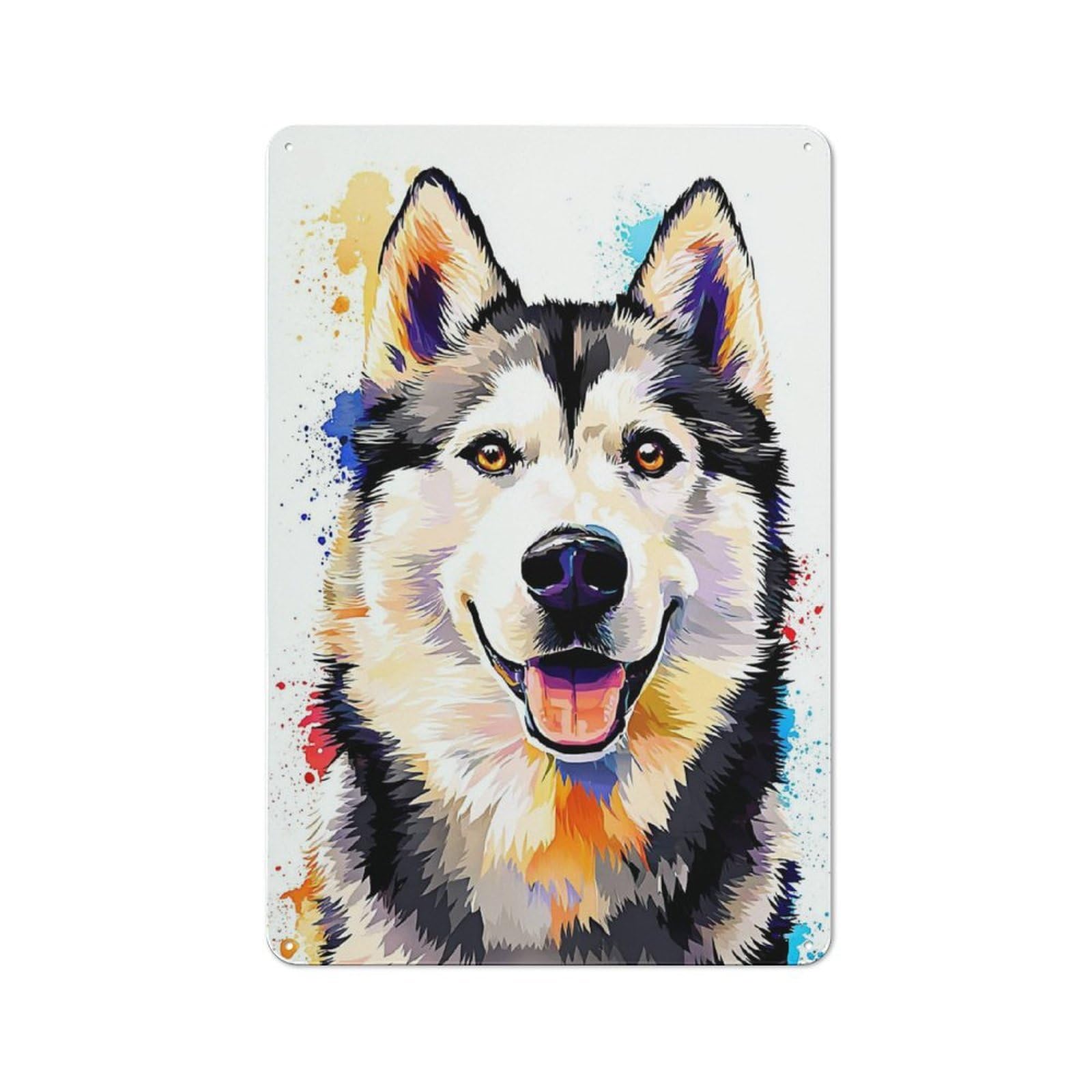 Junmoney Colorful Siberian Husky Portrait -2 For Studio Or Craft Room, Retro-Style Tin Sign 30X20cm, For Metal Sign Collectors, For Garage And Workshop Walls