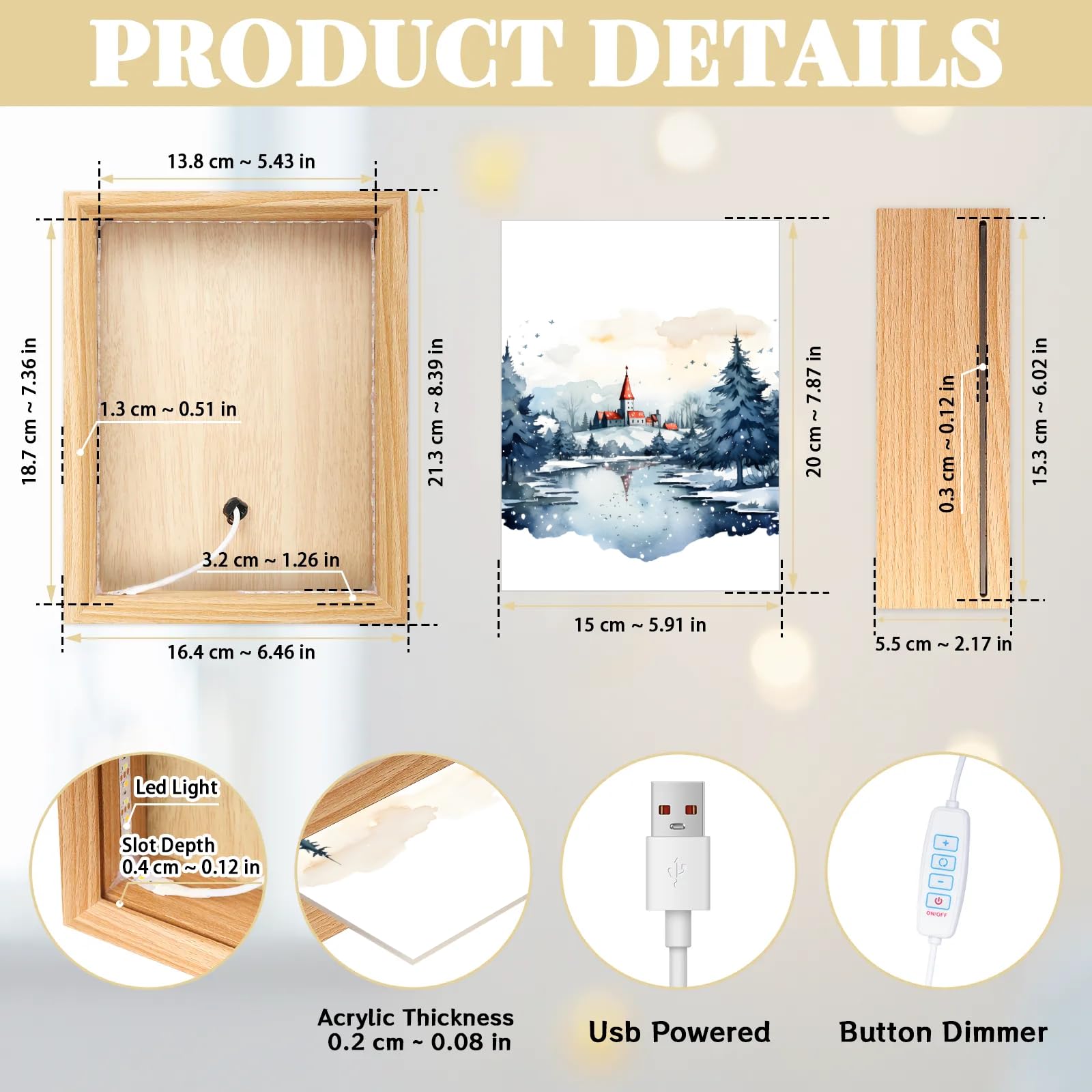 Light Up Painting, Watercolor Forest Wall Art Picture Light Cartoon Forest Light Up Desktop Art Frame, 10 Brightness, USB Powered, 3 Lighting Modes, Anxiety Relief Decor Gift for Bedroom Home