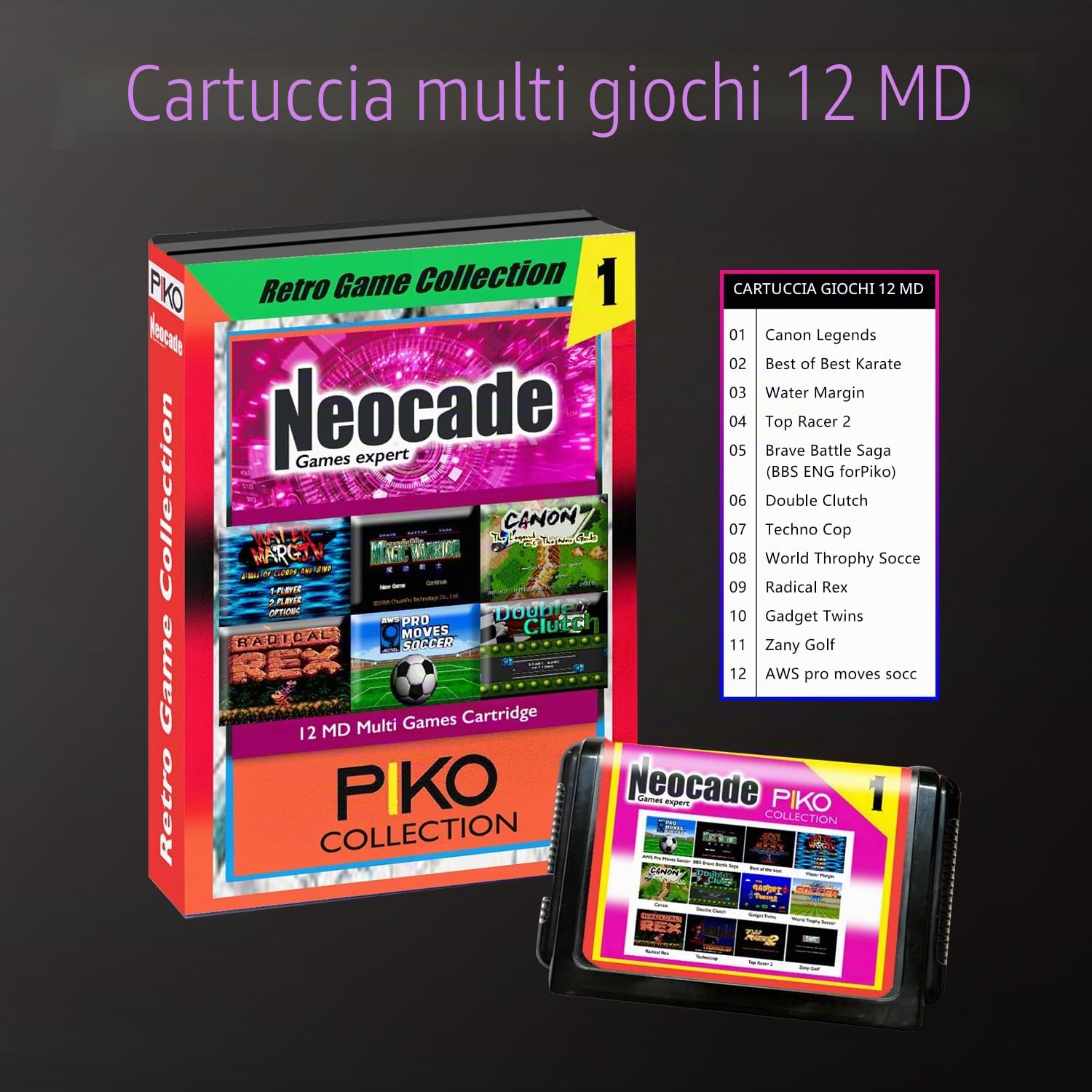 Console per Retro Game per SEGA Mega Drive — Include 18 giochi NES, con cartuccia 12 in 1 per MD, 2 controller cablati, supporta uscita HDMI su schermi di grandi dimensioni