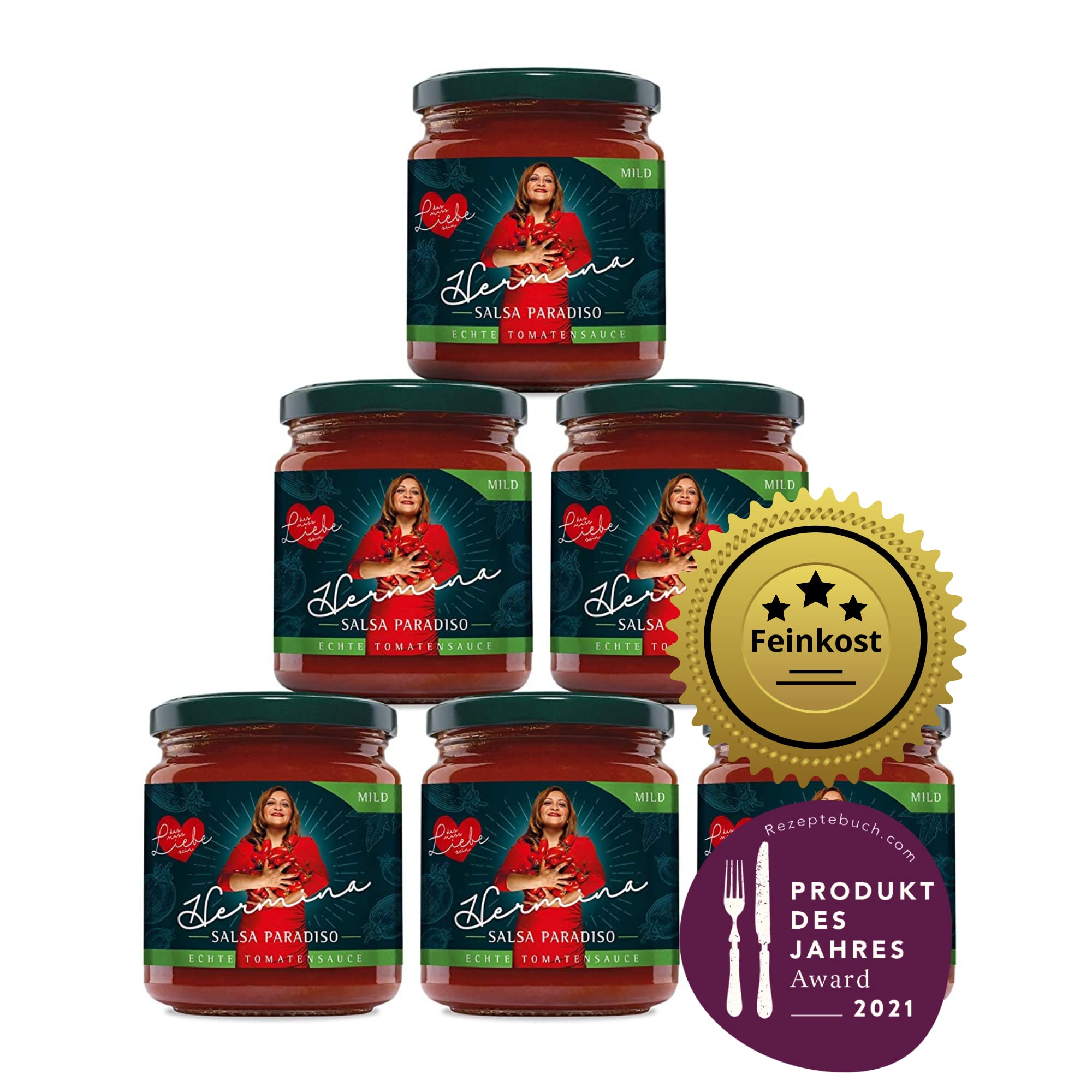 Hermina Salsa Paradiso I FEINKOST PASTASAUCE (Mild) I 6 x 290 g I 100% Natürlich I Tomatensauce direkt aus Italien