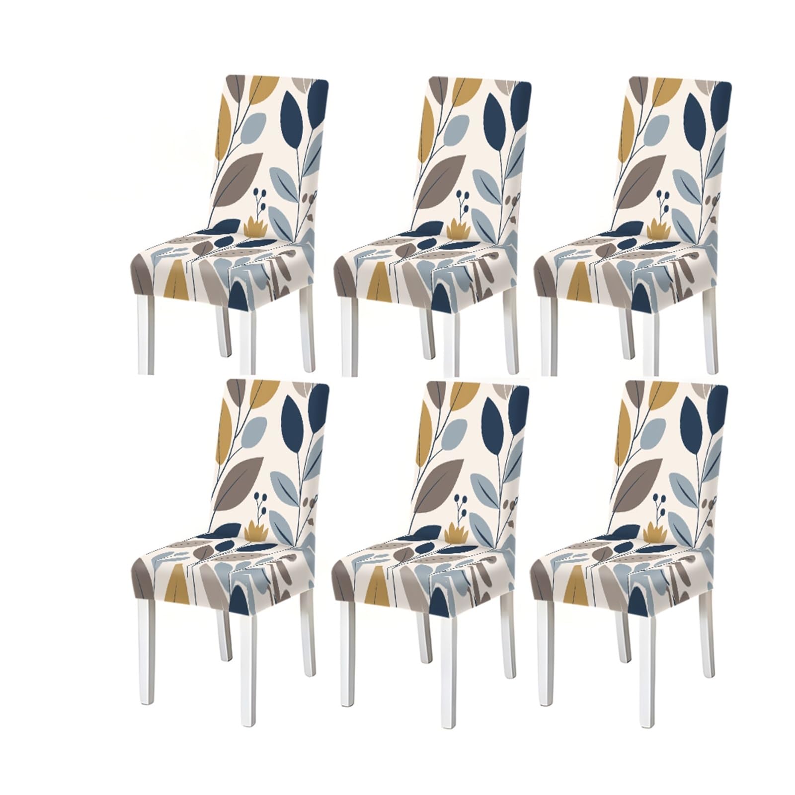KXUAUV Modern Neutral Leaf Botanical Pattern Print Dining Chair Covers Set Of 2/4/6, Stretch Slipcovers For Kitchen Dining Room Seat Protectors for Restaurant Hotel Party(6PCSChair cover)